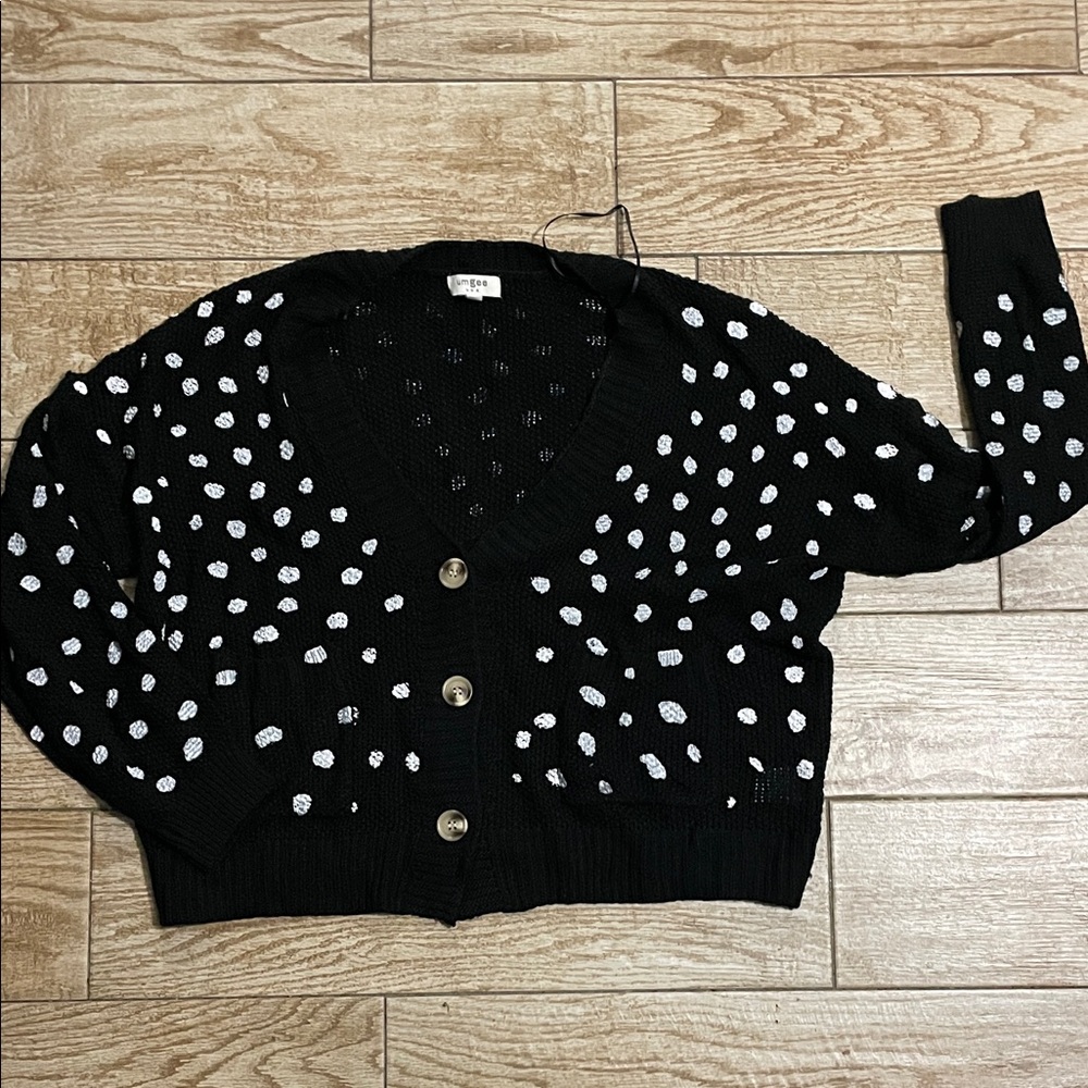 Umgee Black Cardigan with White Dots